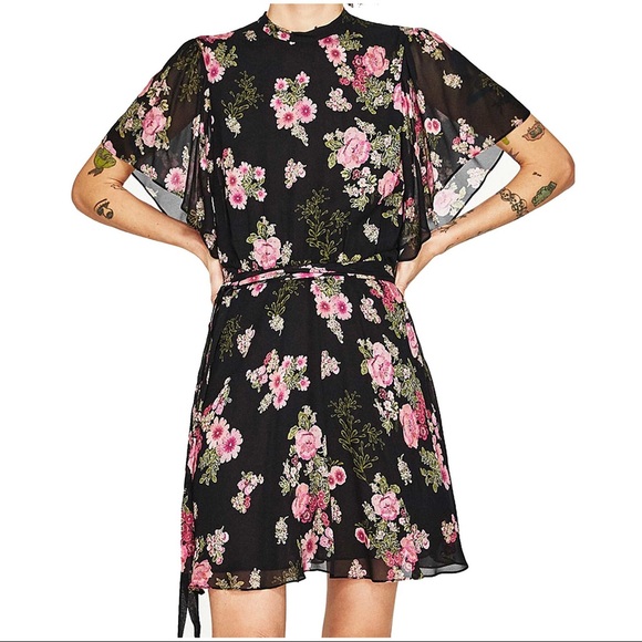 Nwot Zara Black Floral Printed Flowy Mini Dress - Picture 3 of 7